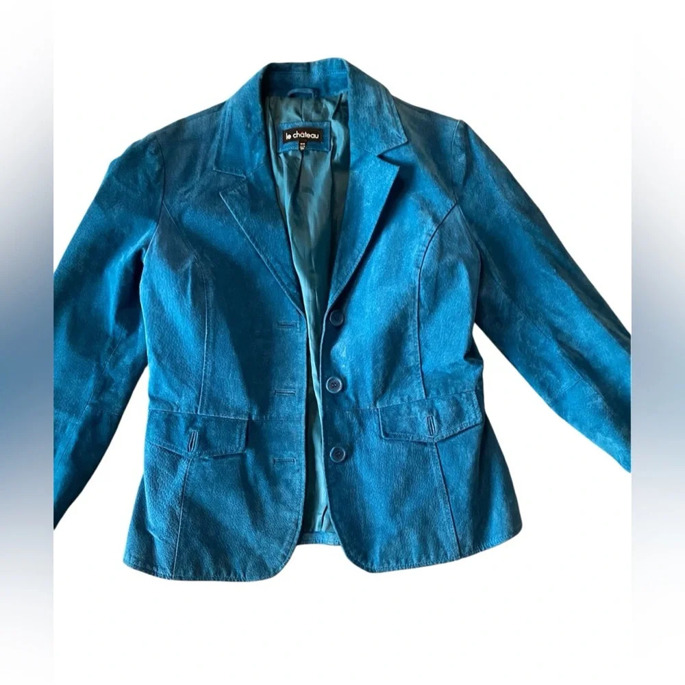 Le château Blue leather coat jacket size medium